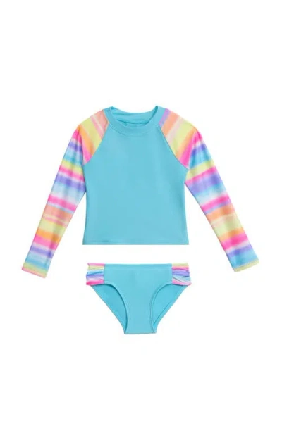 Aqua Green Babies'  Toddlers Longsleeve Rashguard 2-piece Swimwear Set In Blue