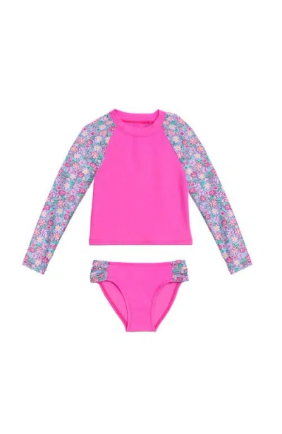 Aqua Green Babies'  Toddlers Longsleeve Rashguard 2-piece Swimwear Set In Pink