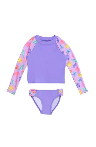 Aqua Green Babies'  Toddlers Longsleeve Rashguard 2-piece Swimwear Set In Purple