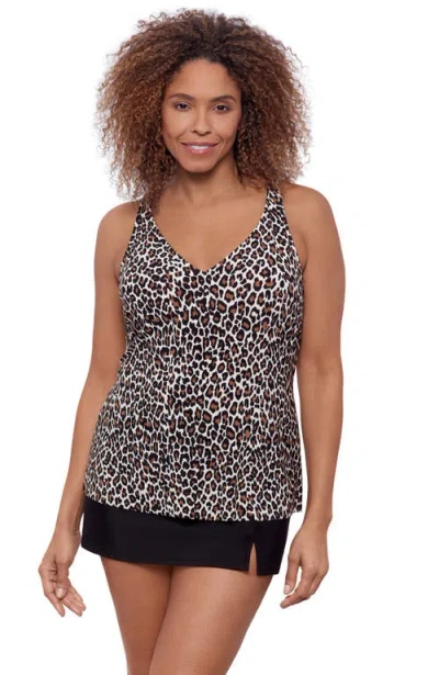 Aqua Green V-neck Ladder Trim Racerback Full Coverage Tankini Swimsuit Top In Brown