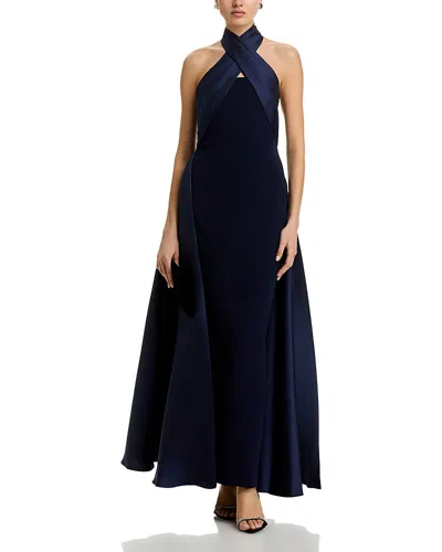 Aqua Halter Mikado Gown - Exclusive In Navy