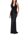 Aqua Halter Mixed Media Gown - Exclusive In Black