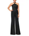Aqua Halter Wide Leg Satin Jumpsuit - Exclusive In Black