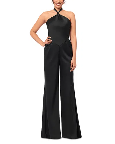 Aqua Halter Wide Leg Satin Jumpsuit - Exclusive In Black