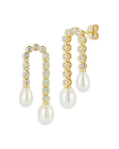 Aqua Hanging Pearl Tennis Drop Earrings, Exclusive In Gold