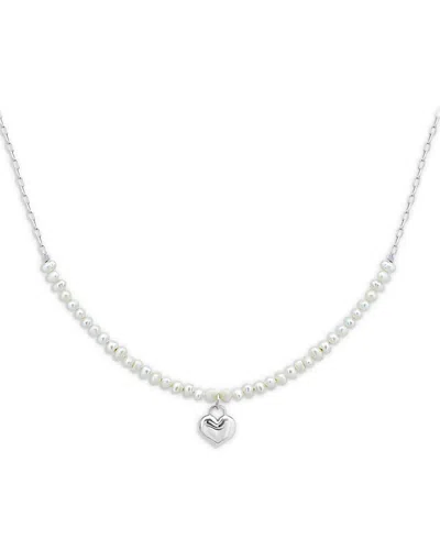 Aqua Heart & Cultured Freshwater Pearl Pendant Necklace In Sterling Silver, 16-18