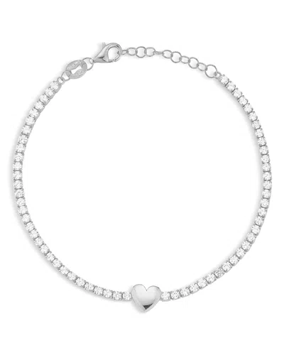 Aqua Heart Charm Cubic Zirconia Tennis Bracelet - Exclusive In Silver