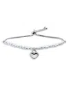 Aqua Heart Charm Cultured Freshwater Pearl Beaded Slider Bracelet In Sterling Silver - Exclusive In Silver