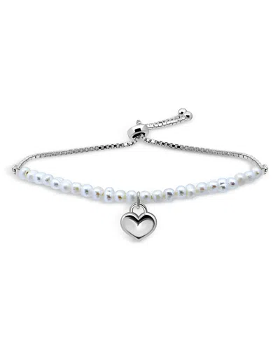 Aqua Heart Charm Cultured Freshwater Pearl Beaded Slider Bracelet In Sterling Silver - Exclusive