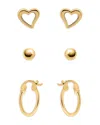 Aqua Heart, Sphere & Hoop Earrings, Set Of 3 In Gold