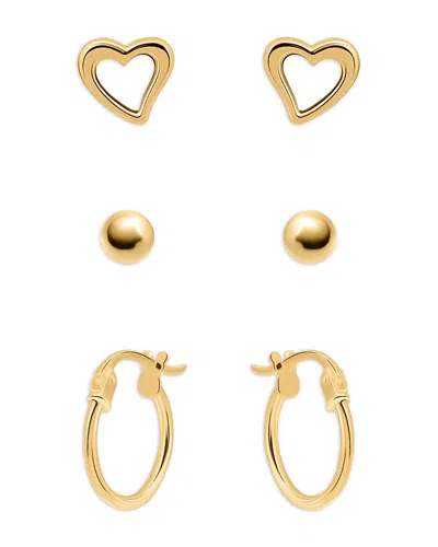 Aqua Heart, Sphere & Hoop Earrings, Set Of 3 In Gold