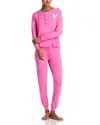 Aqua Henley Heart Patch Pajama Set - Exclusive In Pink