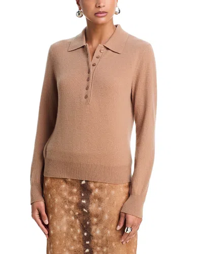 Aqua Henley Polo Cashmere Sweater - Exclusive In Brown