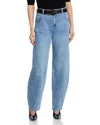 Aqua High Rise Barrel Jeans In Light Wash - Exclusive In Blue