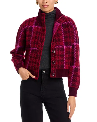 Aqua Houndstooth Plaid Button Front Cardigan - Exclusive In Burgundy