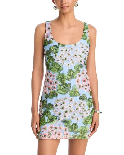 Aqua Hydrangea Embroidered Mini Dress - Exclusive In Multi