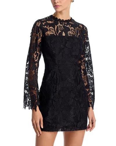 Aqua Ido Long Sleeve Lace Mini Dress - Exclusive In Black