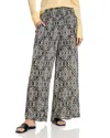 Aqua Ikat Print Smocked Waist Pants - Exclusive In Black