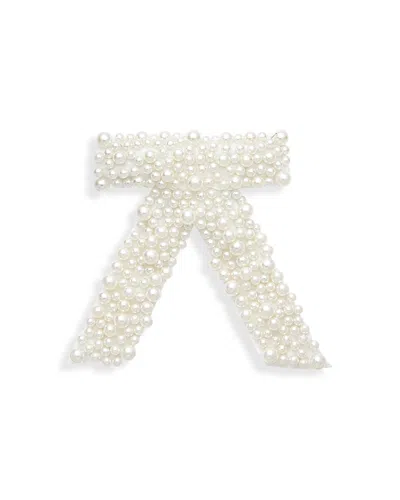 Aqua Imitation Pearl Bow Hair Barrette - Exclusive In White