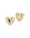 Aqua Imitation Pearl Heart Statement Stud Earrings - Exclusive In Gold
