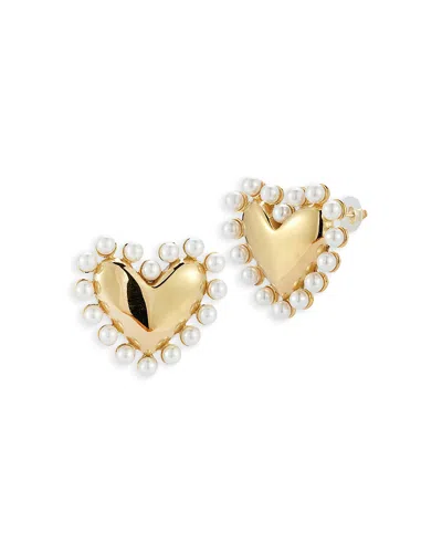 Aqua Imitation Pearl Heart Statement Stud Earrings - Exclusive In Gold