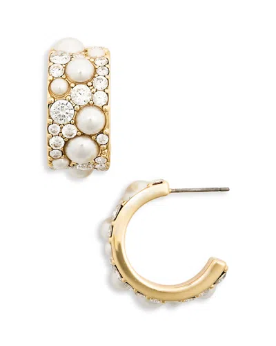 Aqua Imitation Pearl Huggie Earrings - Exclusive In Gold