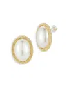 Aqua Imitation Pearl Oval Statement Stud Earrings - Exclusive In Gold