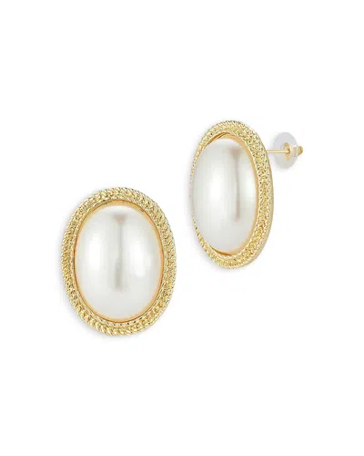 Aqua Imitation Pearl Oval Statement Stud Earrings - Exclusive In Gold