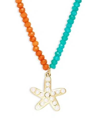 Aqua Imitation Pearl Rainbow Star Pendant Necklace In 14k Gold Plated, 16-18 - 100% Exclusive In Multi