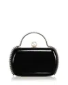 Aqua Imitation Pearl Trim Mini Clutch Crossbody - Exclusive In Black