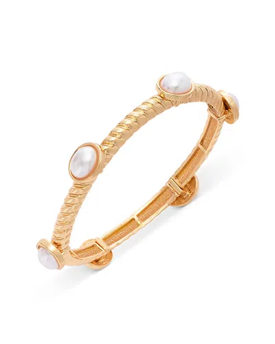 Aqua Imitation Pearl Twist Texture Bangle Bracelet - Exclusive In Gold