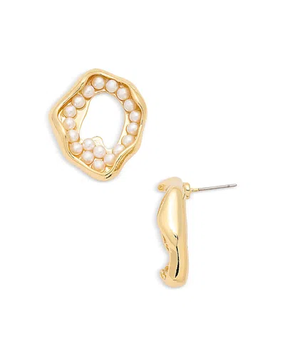 Aqua Imitation Pearl Wavy Open Circle Statement Earrings - Exclusive In Gold