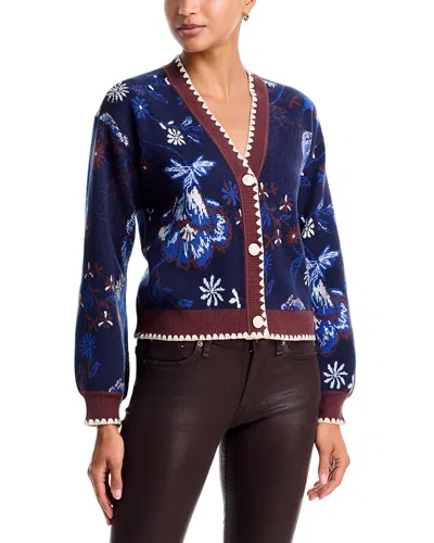 Aqua Jacquard Embroidered Border Cardigan - Exclusive In Navy Multi
