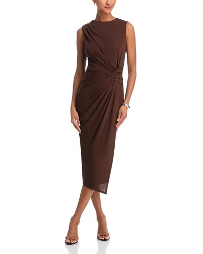 Aqua Jersey Knot Waist Midi Dress - Exclusive In Brown