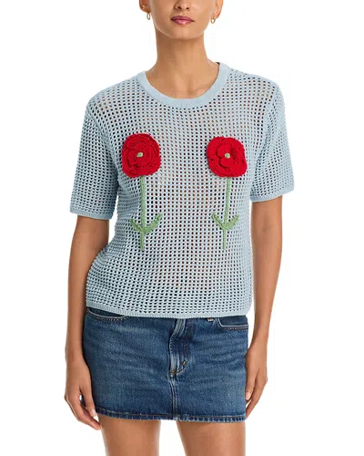 Aqua Knit Crochet Trim Tops - Exclusive In Blue