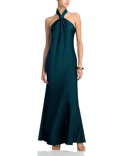 Aqua Knot Halter Gown - Exclusive In Green