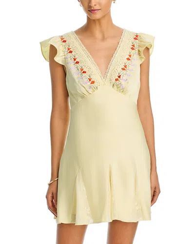 Aqua Lace And Embroidery Trim Dress - Exclusive In Yellow