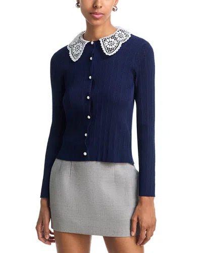 Aqua Lace Collar Pointelle Cardigan - Exclusive In Blue