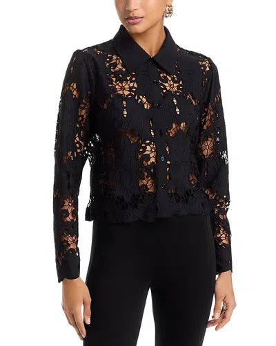 Aqua Lace Crop Long Sleeve Blouse - Exclusive In Black