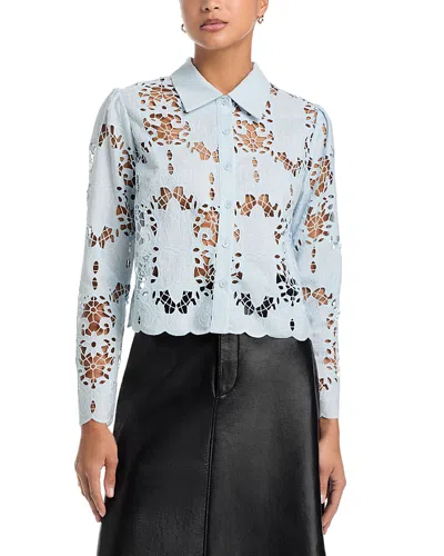 Aqua Lace Crop Long Sleeve Blouse - Exclusive In Blue