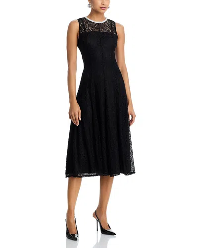 Aqua Lace Faux Pearl Trim Midi Dress - Exclusive In Black