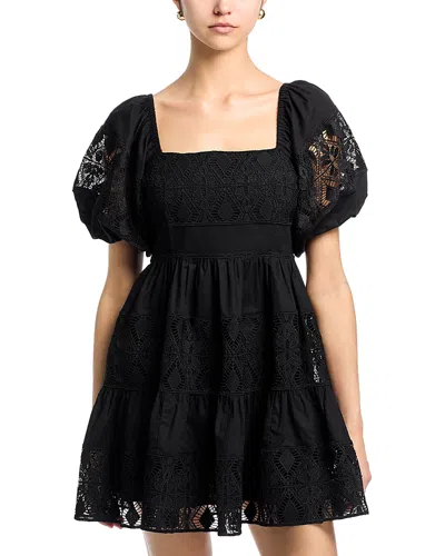 Aqua Lace Inset Puff Sleeve Mini Dress - Exclusive In Black