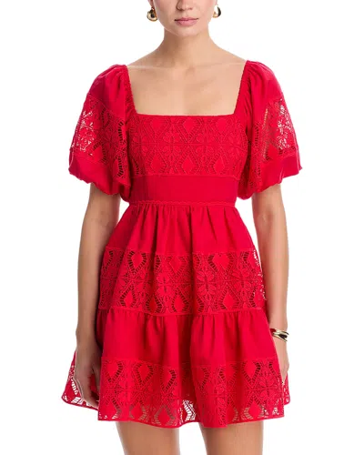 Aqua Lace Inset Puff Sleeve Mini Dress - Exclusive In Red