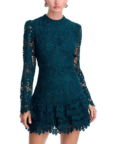 Aqua Lace Long Sleeve Flounce Mini Dress - Exclusive In Green