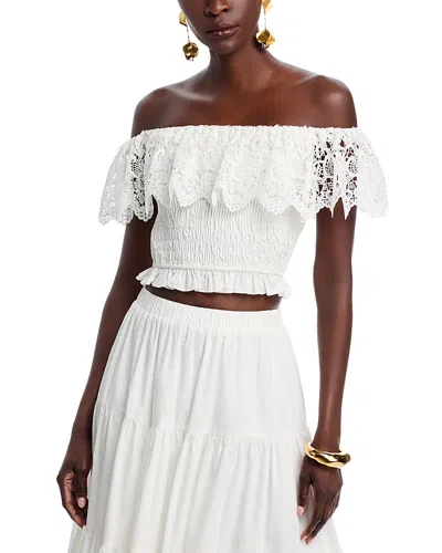Aqua Lace Off The Shoulder Top - Exclusive In Ivory