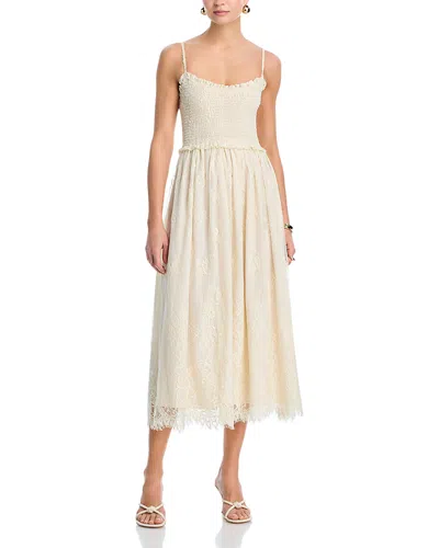 Aqua Lace Smocked Midi Dress - Exclusive In White