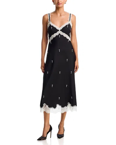 Aqua Lace Trim Crystal Embellished Slip Dress - Exclusive In Black