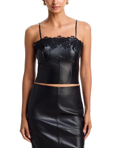 Aqua Lace Trim Faux Leather Camisole - Exclusive In Black