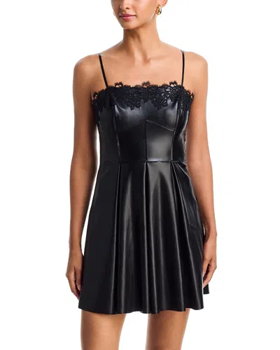 Aqua Lace Trim Faux Leather Mini Dress - Excluisve In Black
