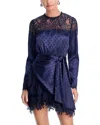 Aqua Lace Trim Long Sleeve Mini Dress - Exclusive In Blue
